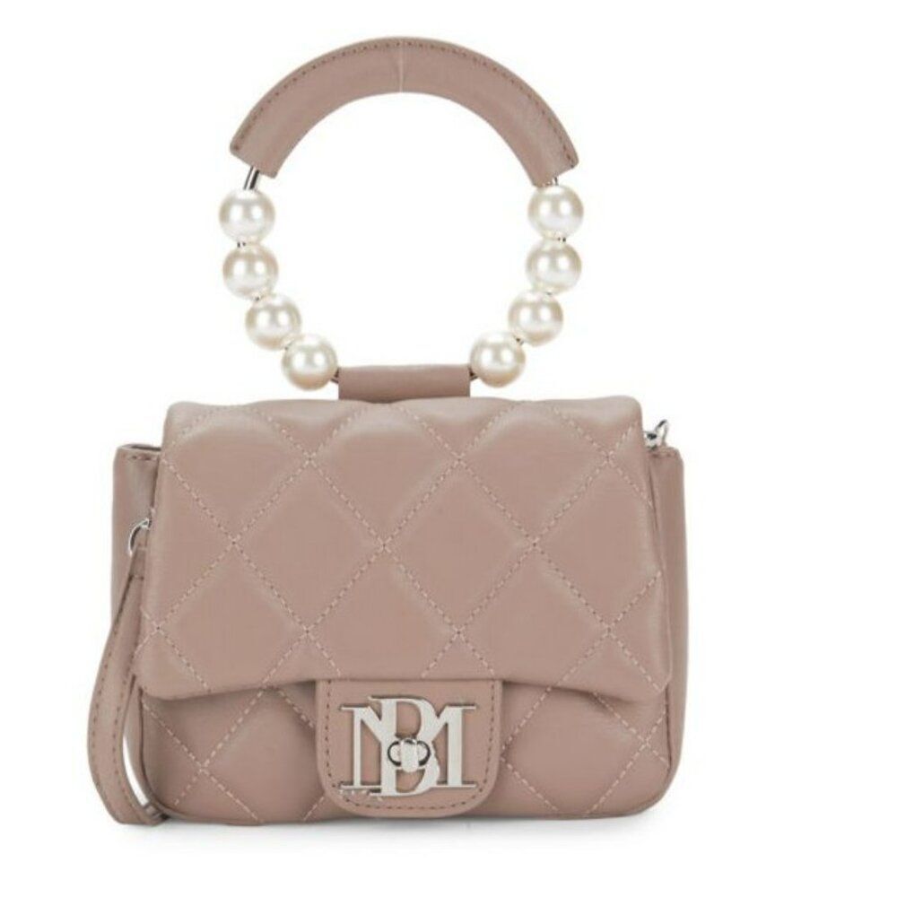 NWT Badgley Mischka Pearl Top handle Mini Quilted Handbag Taupe